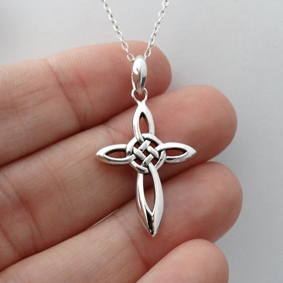 STERLING SILVER Celtic Infinity Knot Cross Necklace - Picture 4 of 5